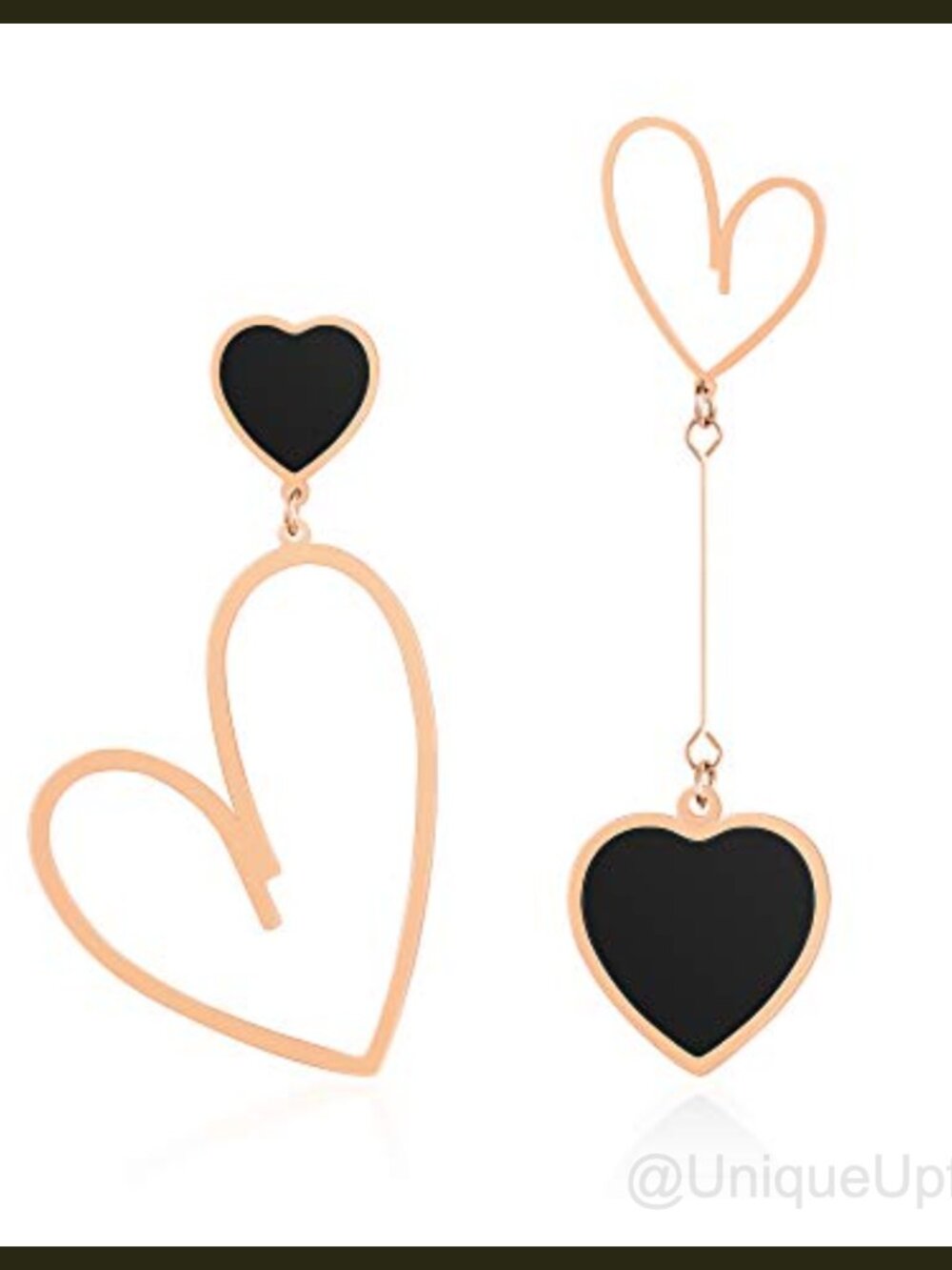 Mismatched Heart Dangle Earrings Titanium Stainless Steel Rose Gold Plated Drop